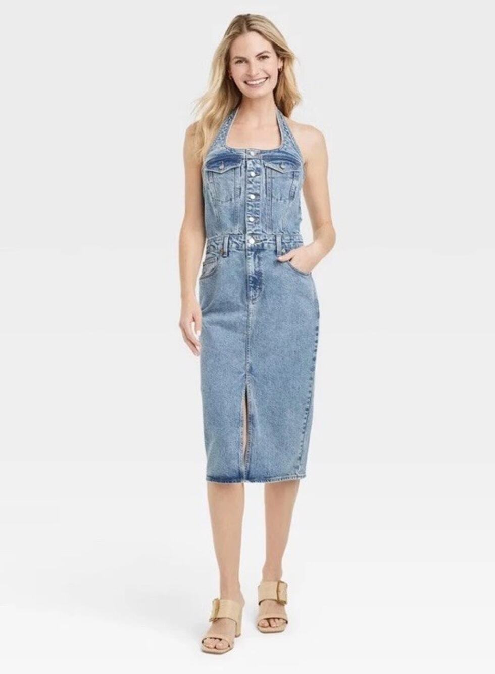 Universal Thread Women Midi Halter Denim Dress 4